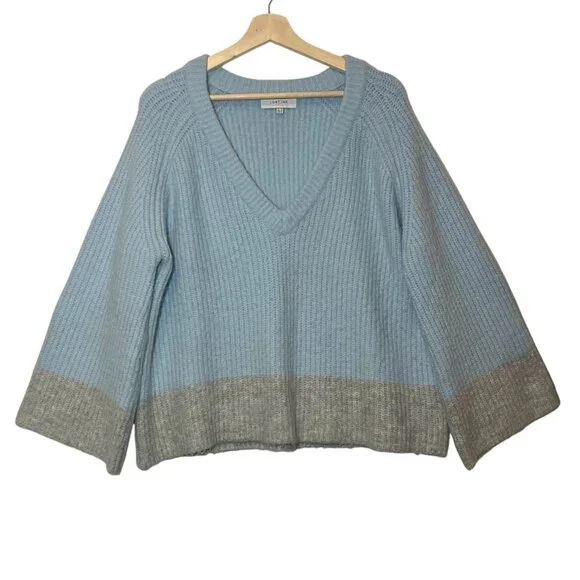 Anthropologie LOST INK Women Sweater Size 6 Oversized Light Blue Gray V Neck - Picture 4 of 13
